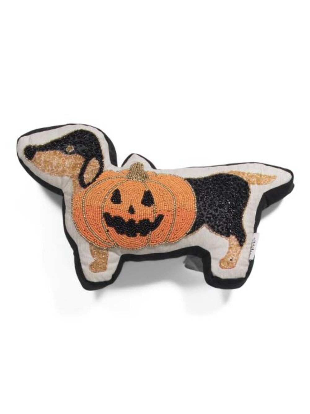 CYNTHIA ROWLEY Pumpkin Dachshund Shaped Beaded Pillow